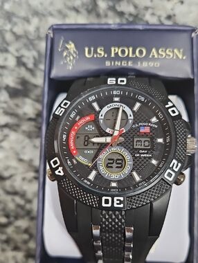 U.S. Polo Assn. Black and Red Sport Chronograph Watch